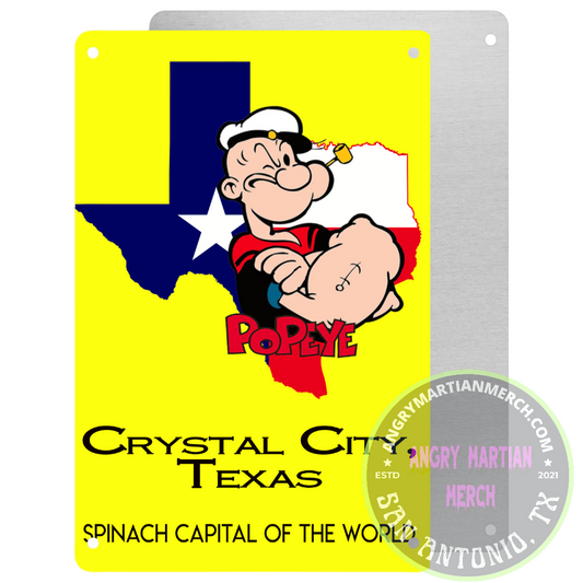 Popeye Crystal City (Texas/Yellow)  8x12 Tin Sign